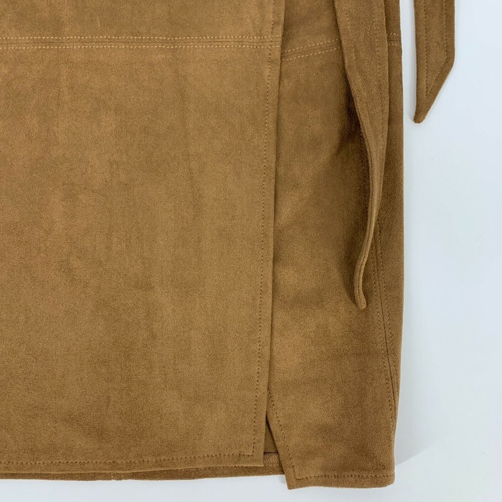 Express Wrap Skirt Brown Tan Faux Suede Tie Waist Pencil High Waist - Picture 8 of 12